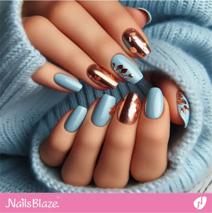 Baby Blue Nails with Rose Gold Accents | Foil Nails - NB4146